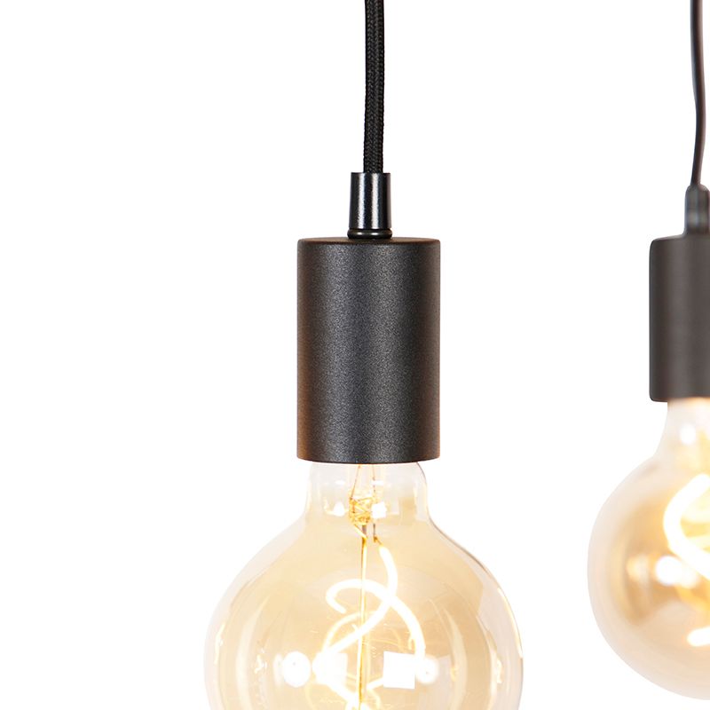 Industriële hanglamp zwart met hout 5-lichts - Shelf