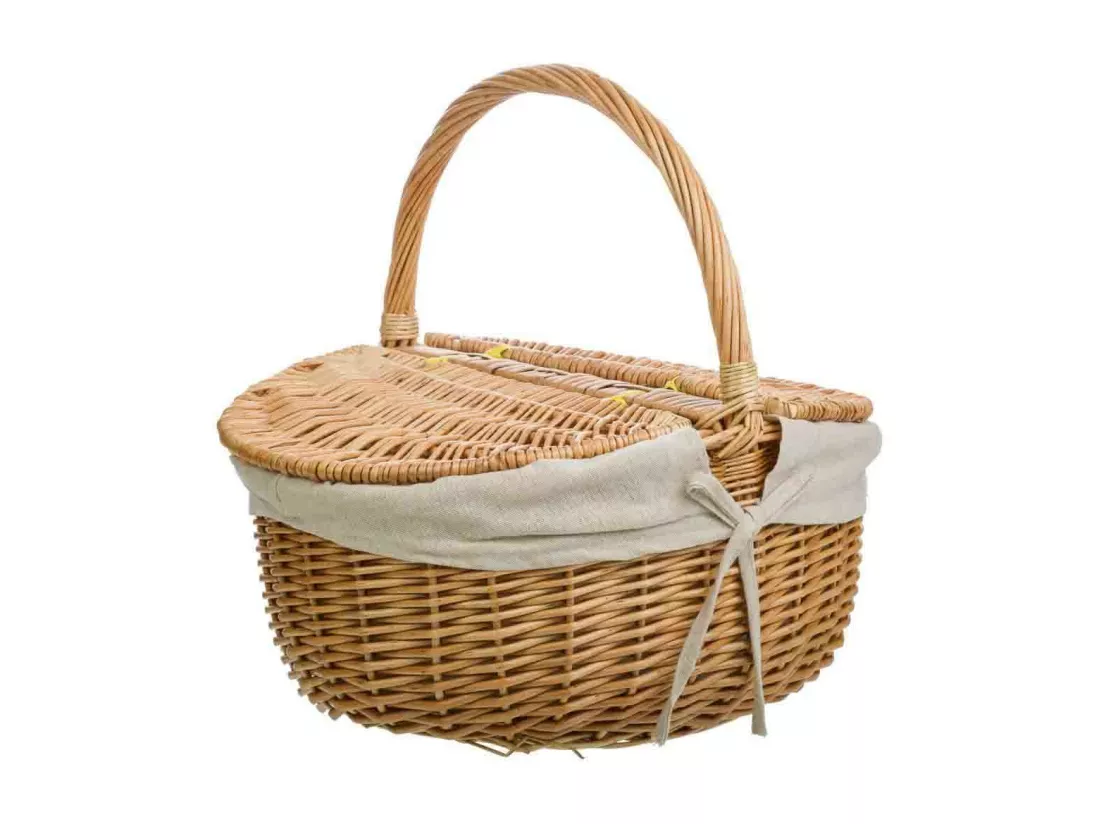 Panier en osier marron doublé 41x32x19/15/37h