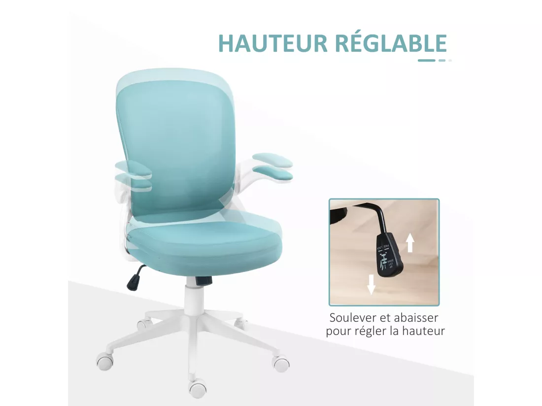 Chaise de bureau design ergonomique réglable accoudoirs relevables maille tissu noir