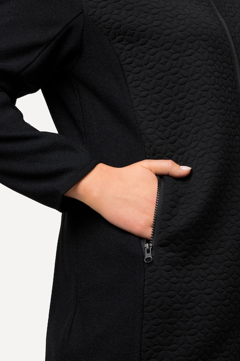 Strickfleece-Jacke, Stickerei, Stehkragen, Zipptaschen