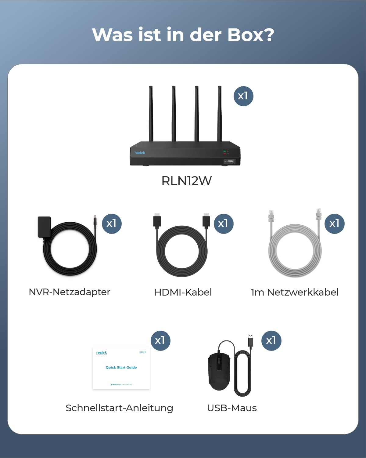 Reolink 4K 12CH WLAN NVR mit Wi-Fi 6, Integrierte 2TB HDD, 2,4/5GHz WiFi, Für Reolink WLAN-&Akku-Kameras(außer 4G Kameras), Keine PoE-Ports, Überwachungssystem, 24/7 Aufzeichnung, RLN12W(Schwarz)