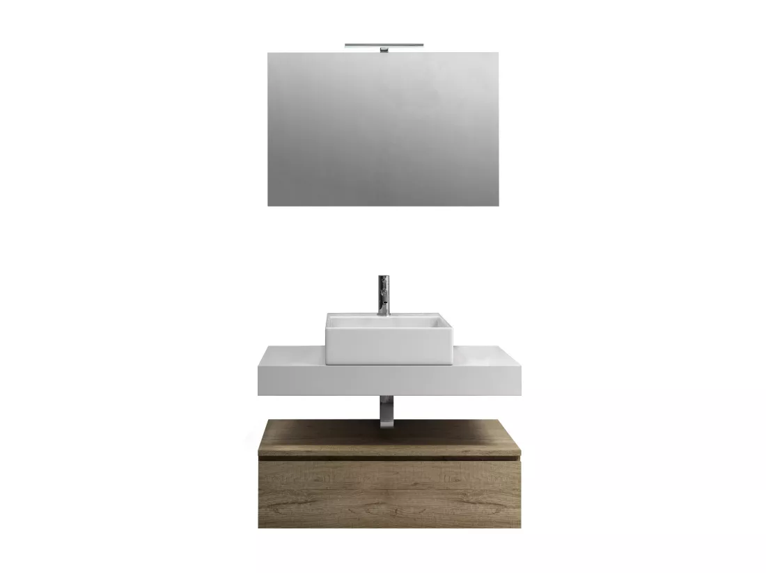 Ensemble de salle de bain 5 pièces ASTRA blanc mat/chêne miel
