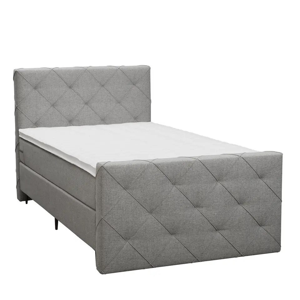 Boxspring met voetbord Liv geruit - lichtgrijs - 120x200 cm - slanke poot