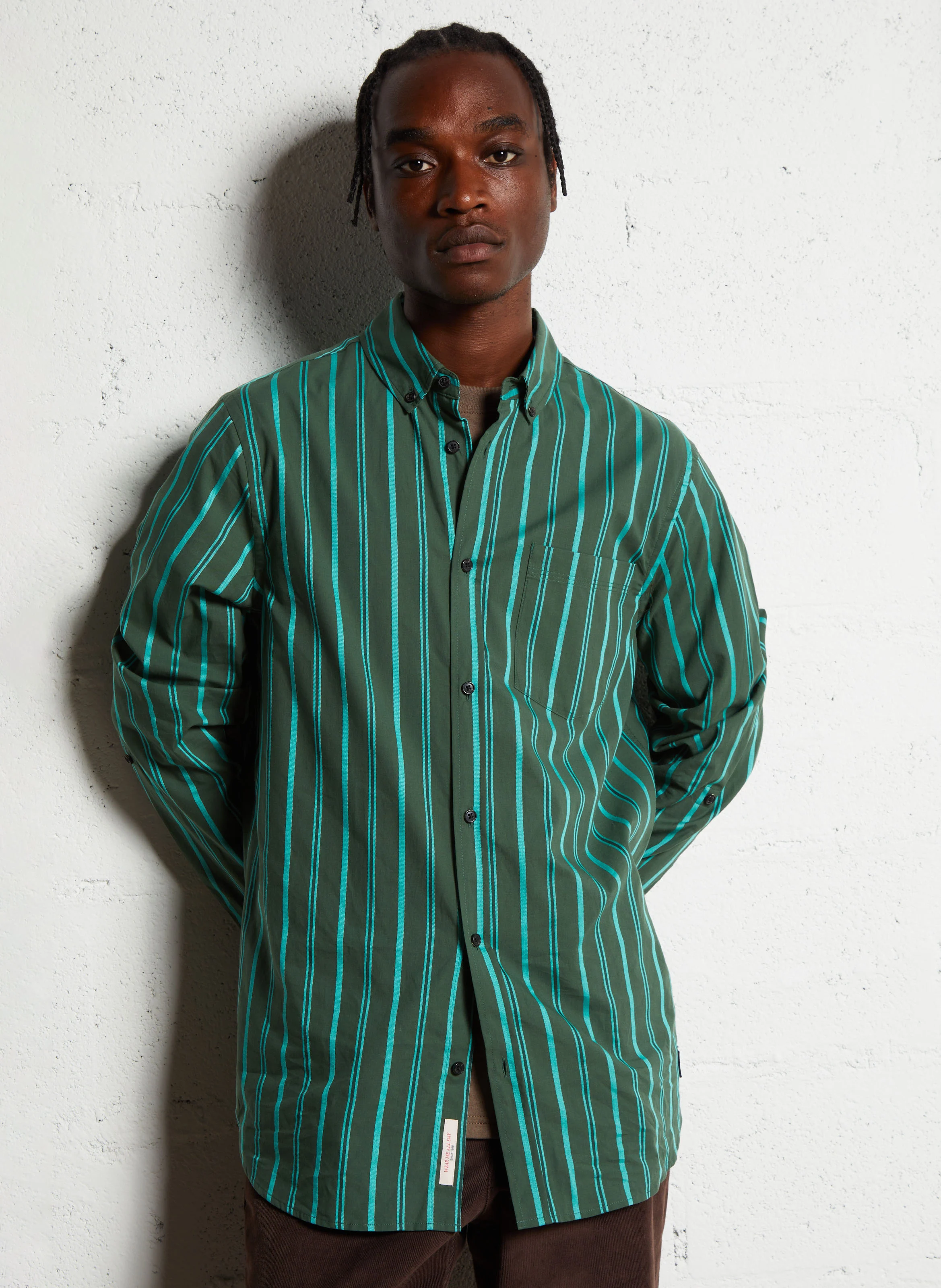 Chemise droite col classique en coton| Vert