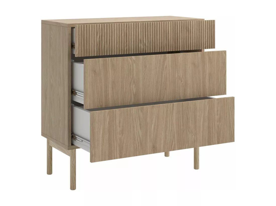 Commode - 90 cm - 3 tiroirs - aspect chêne - NOLIE