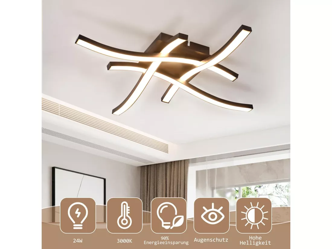 NETTLIFE plafonnier LED noir 24W 3000K blanc chaud design moderne