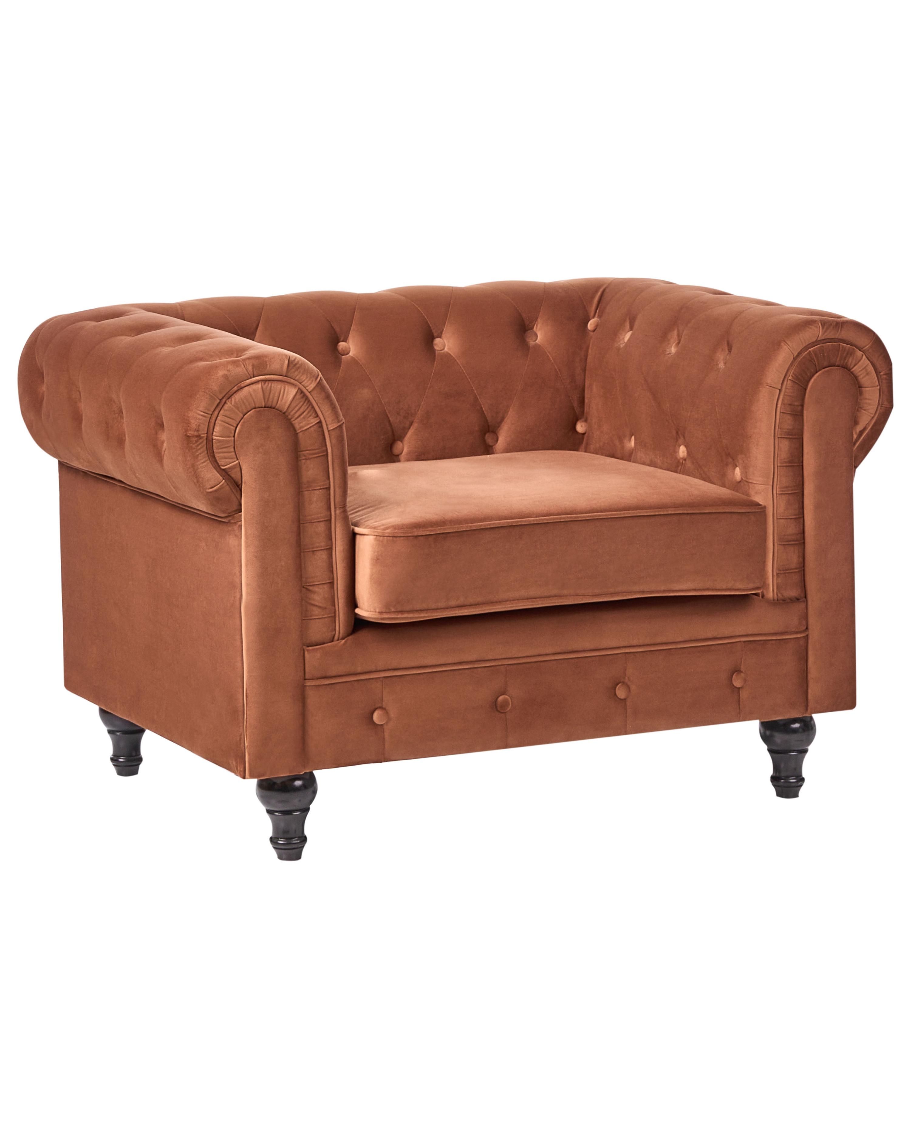 Fauteuil CHESTERFIELD Fluweel Goudbruin
