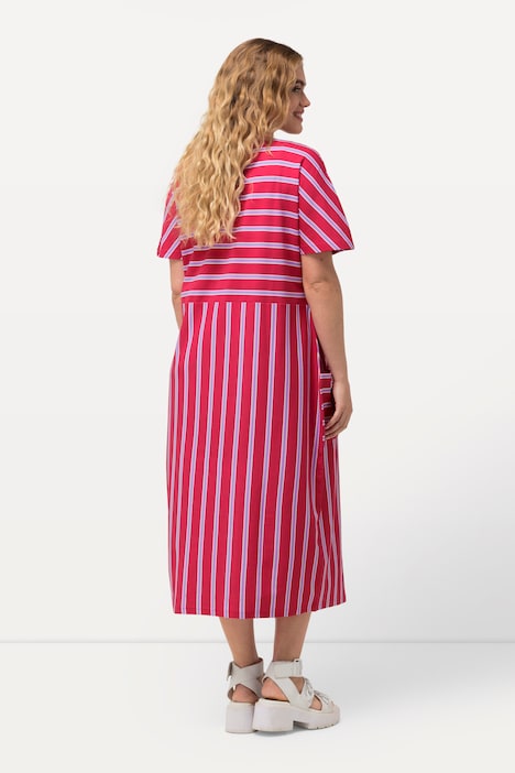 Jersey-Midikleid, Streifen, Oversized, Rundhals, Halbarm