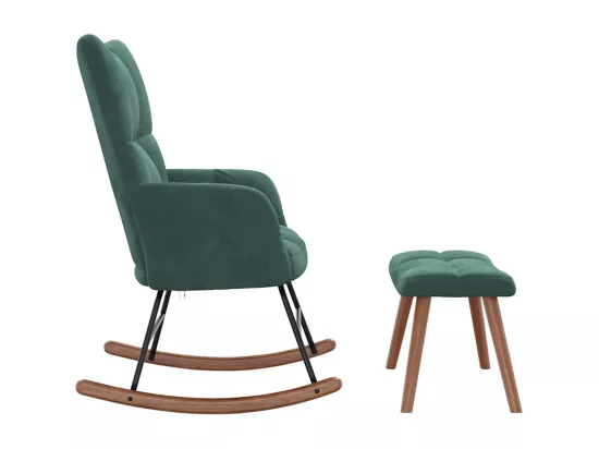 Chaise à bascule avec repose-pied Vert foncé Velours