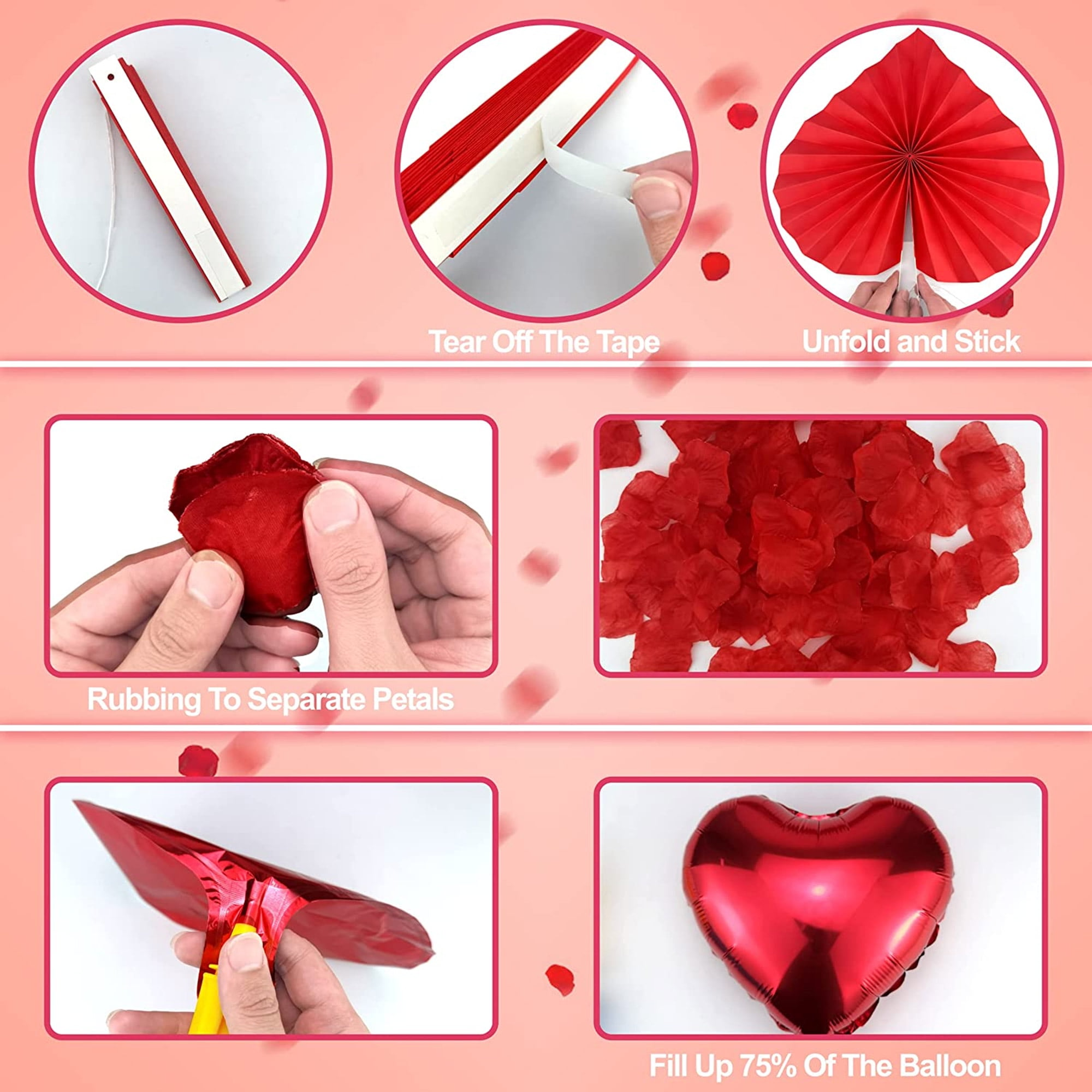 (26-tlg. Set) Party Deko Ballons Love Latex- und Folienballons mit Konfetti inkl. Girlande   Papierfächer - Rot