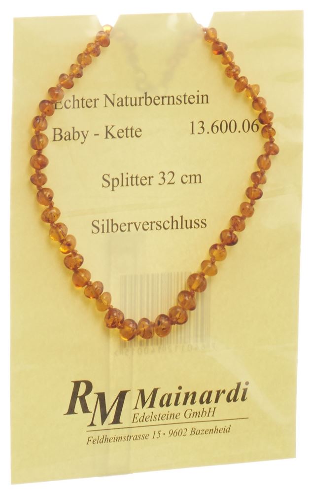 Mainardi Natur Bernstein<br>1 Stück, 32cm, Splitter Silberverschluss