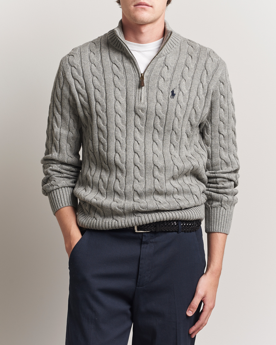 Polo Ralph Lauren Cotton Cable Half Zip Fawn Grey Heather