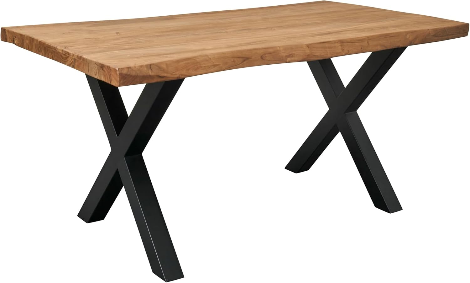 Esstisch 160x90cm Baumkante X-Metallgestell Holztisch Akazienholz Massivholz Industrial Design