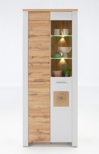 LIV'IN Vitrine MATERA 80x202 cm Weiß supermatt / Eiche Nachbildung
