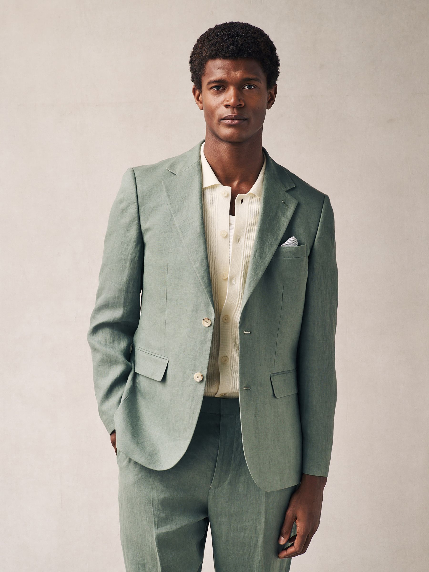 Groen - Slim-fit linnen kostuum: jasje