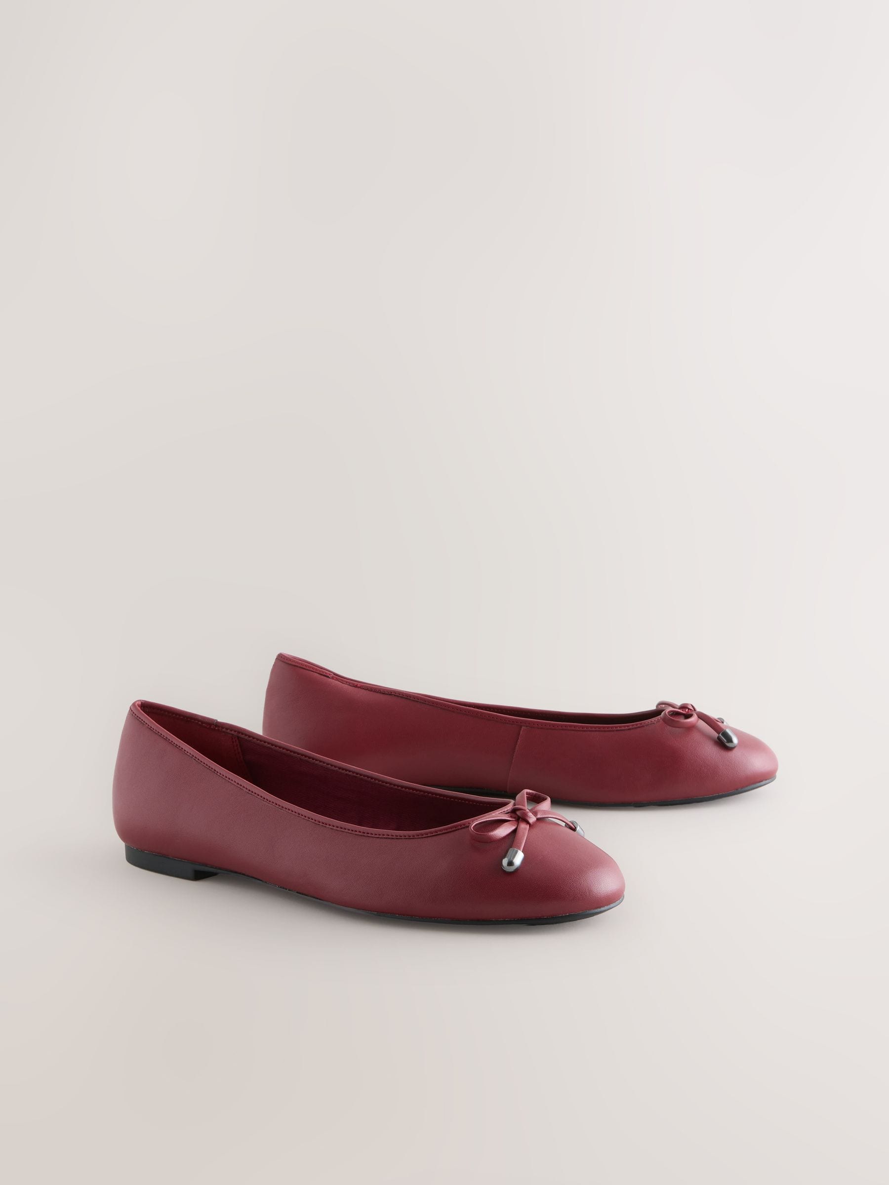 Rood - Leren Ballerina's met ronde neus