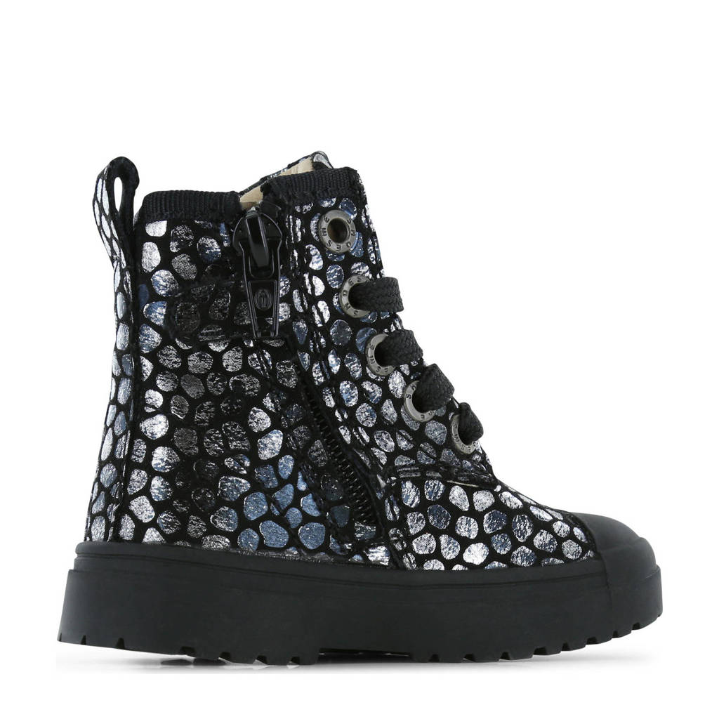 Shoesme leren veterboots zwart/zilver