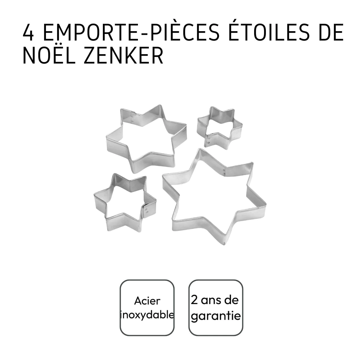 Lot de 4 emporte-pièces de Noël en forme d'étoiles Emporte-pièces Zenk