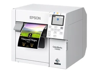 Epson ColorWorks CW-C4000E (BK) - Etiketprinter - farve - blækprinter - Rulle (10,2 cm) - 1200 x 1200 dpi - op til 100 mm/sek. (mono) / op til 100 mm/sek. (farve) - USB, USB vært - skærer