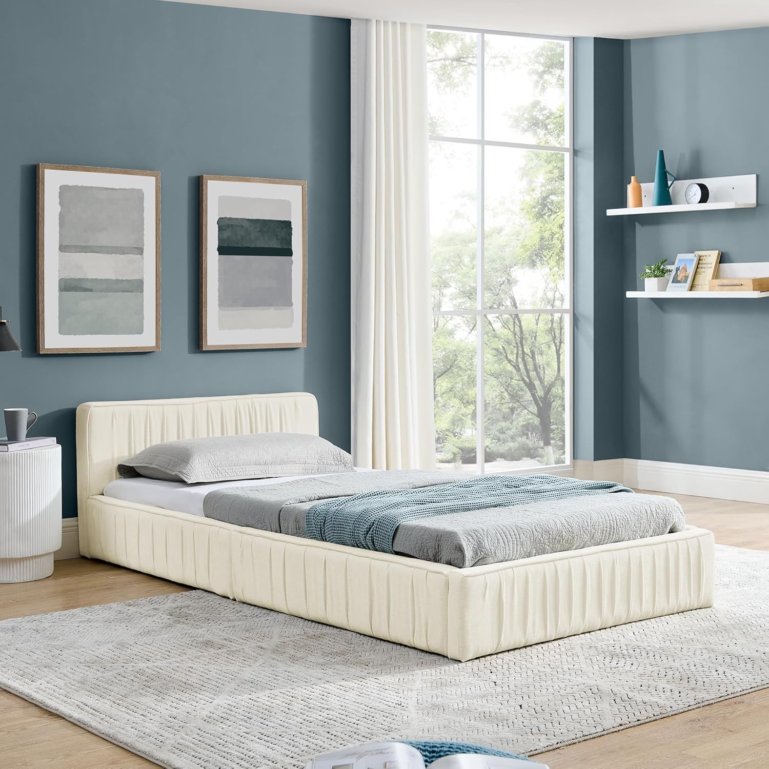 okwish Polsterbett 90x200 Jugendbett mit Bettgestell und Lattenrost - Für Kinder Jugendliche und Erwachsene geeignet - Maximale Tragkraft 200 kg, ohne Matratze, Chenille Beige