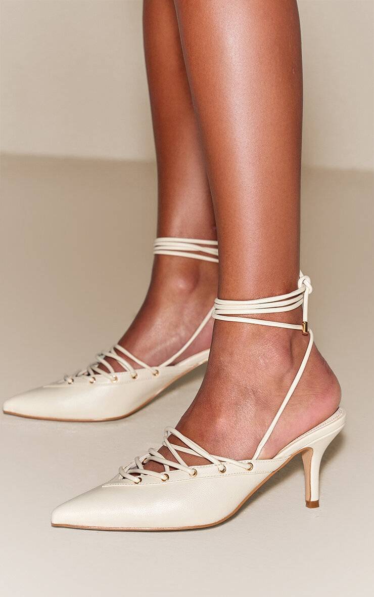 Crème Escarpins Mules À Lacets