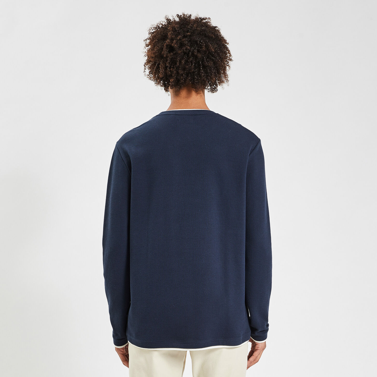 Tee shirt double col matière fantaisie Bleu foncé