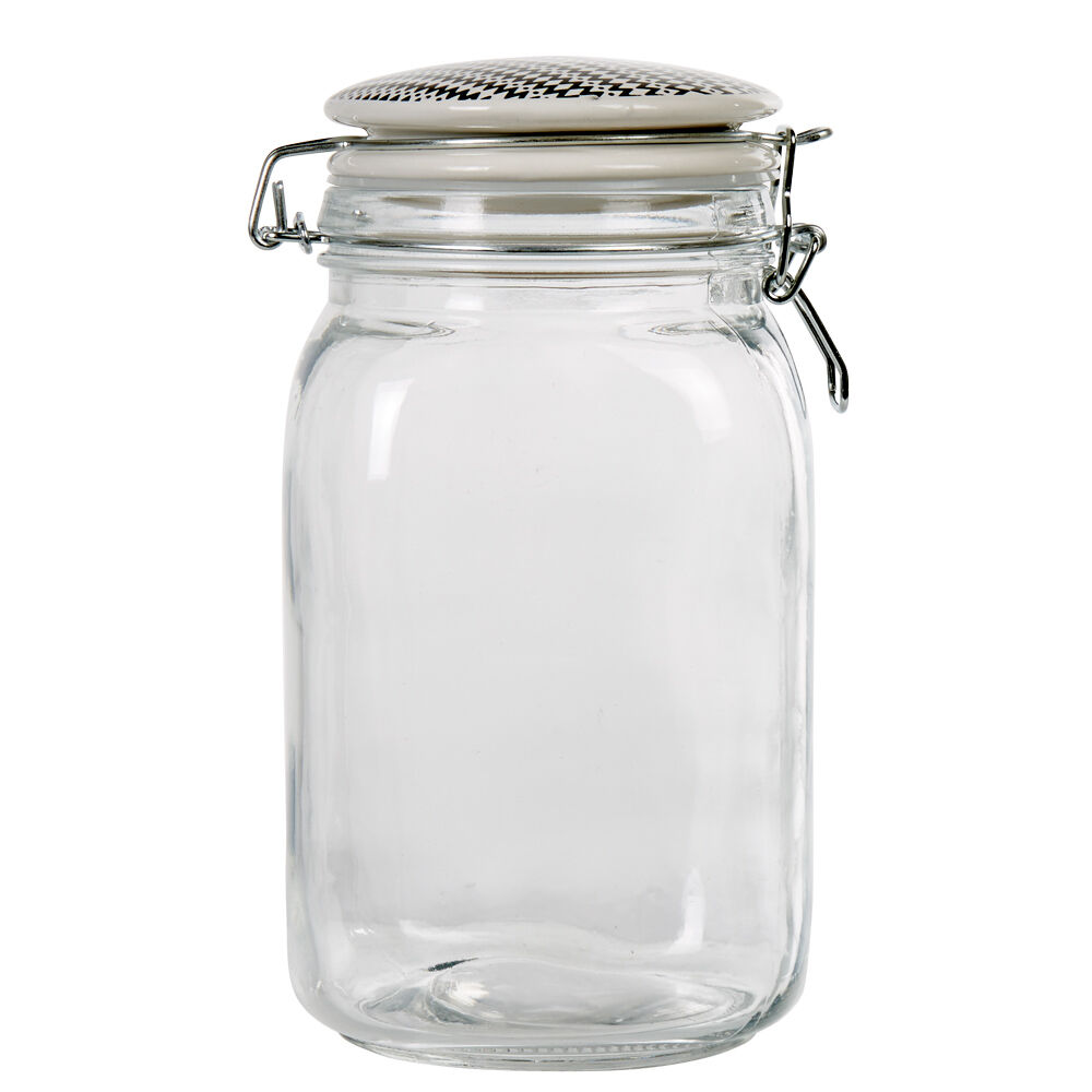 Bocal hermétique carré verre couvercle motif ethnique 1,5 L