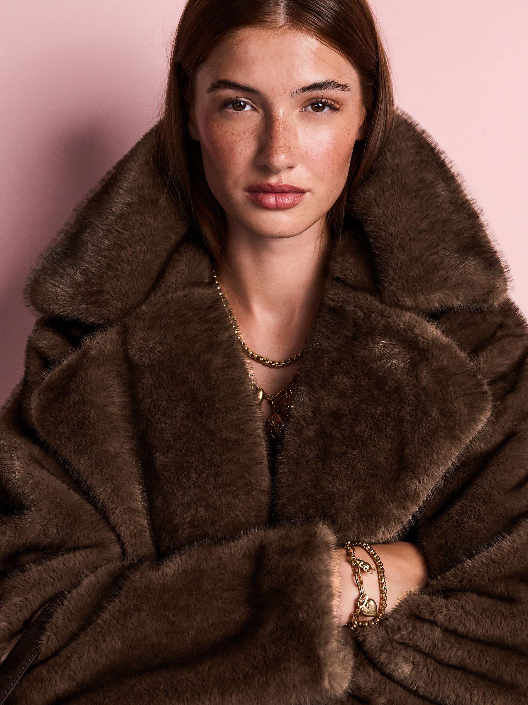 Chocoladebruin - Tabitha Simmons X Next Premium Long Faux Fur Coat