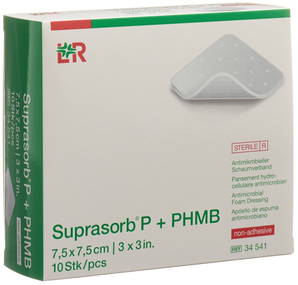 SUPRASORB P + PHMB antimikrobieller Schaumverband<br>10 Stück, 7.5x7.5cm