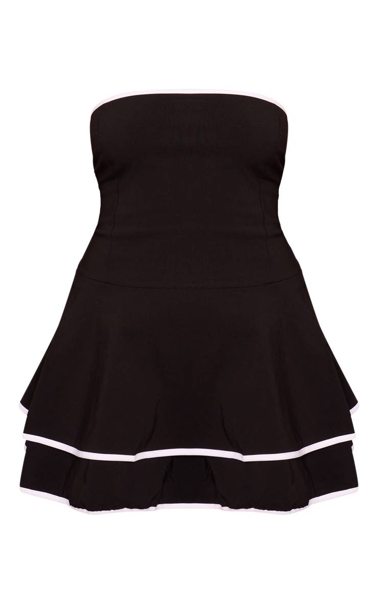 Noir Robe Droite Étagée À Contraste En Tissu Extensible Tissé