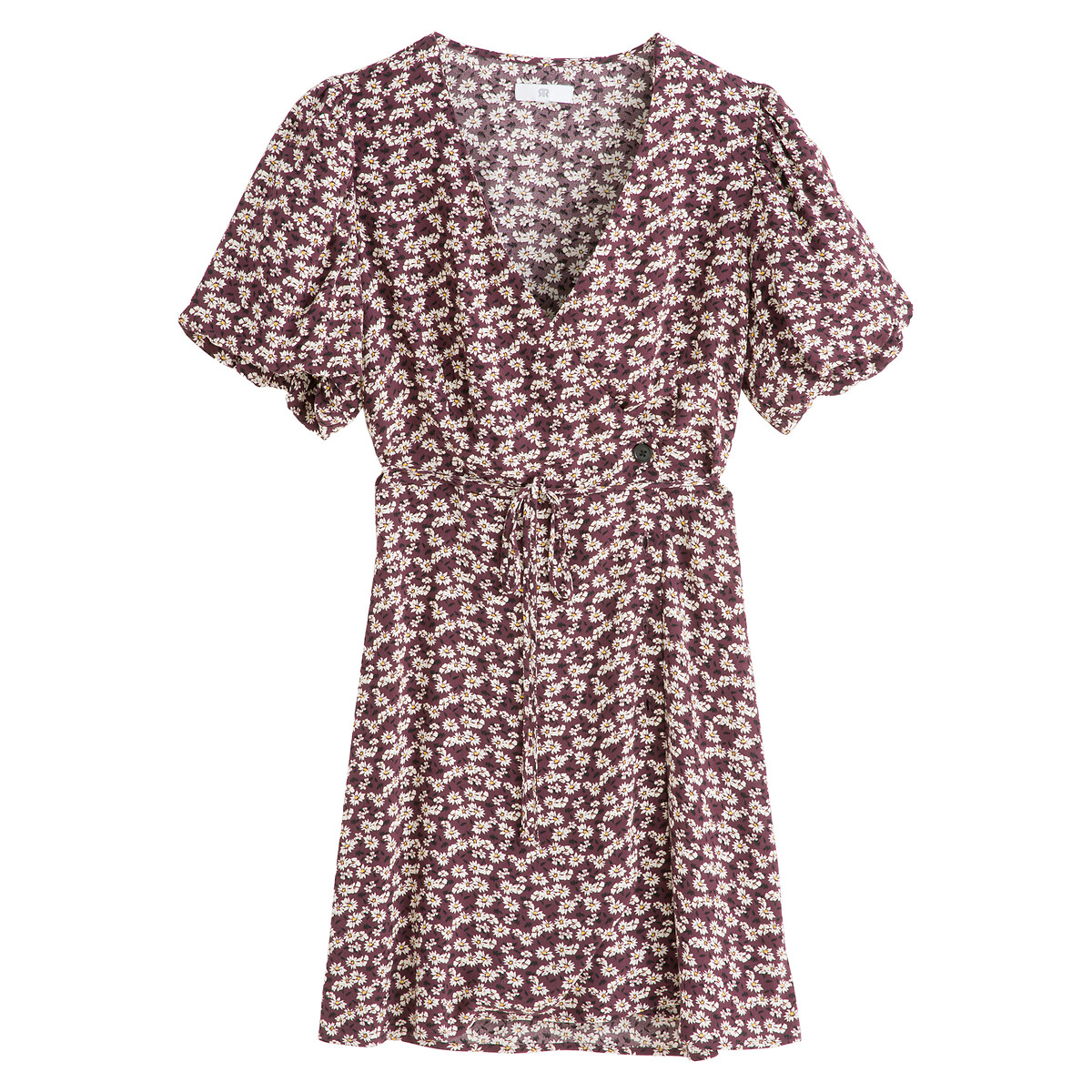 COLEÇÕES LA REDOUTE<br>Vestido envelope com mangas curtas bufantes