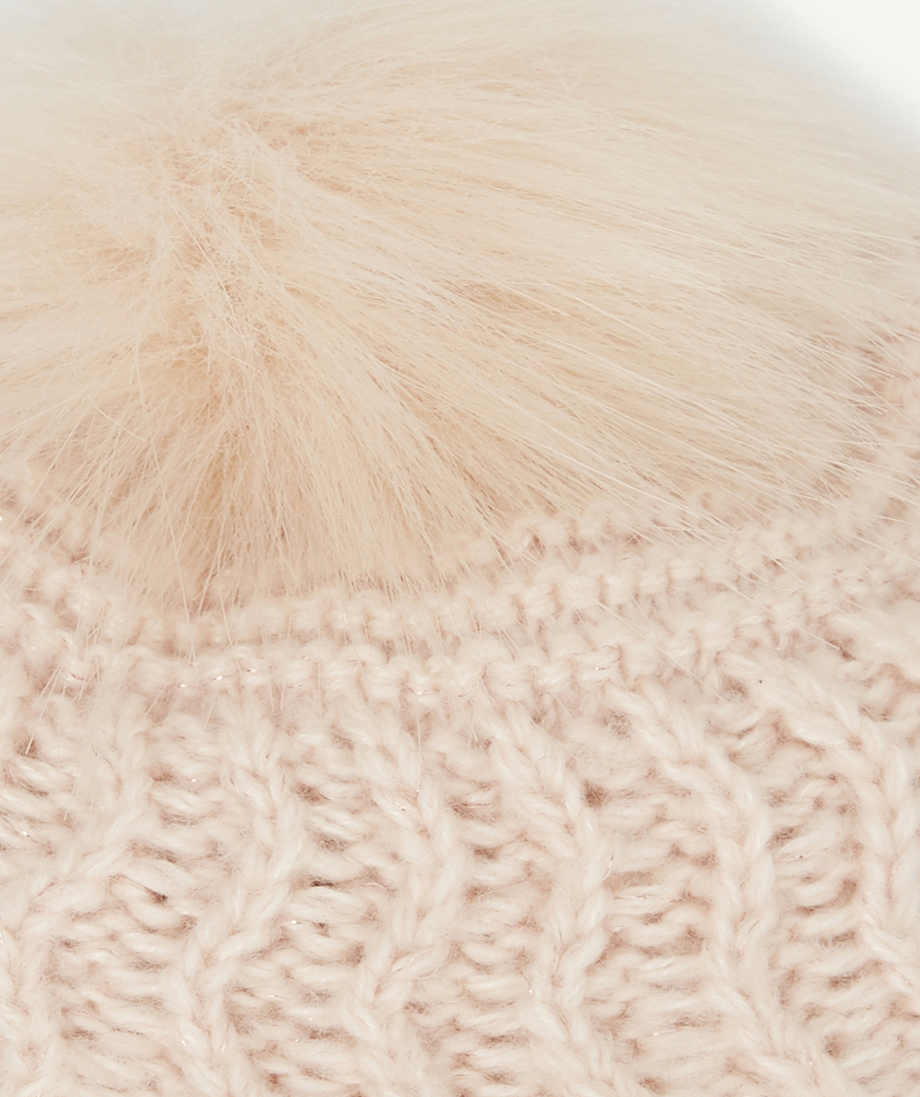 BÉRÊT BÉBÉ FILLE ROSE POUDRÉ EN FIBRES RECYCLÉES AVEC POMPON