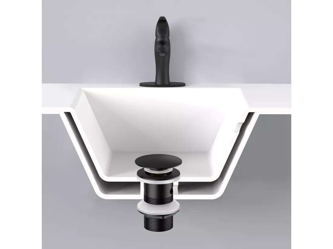 Mitigeur Robinet de Lavabo Cascade Noir Moderne Mitigeur Robinet Salle Bain+Bonde Lavabo Bonde Pop-up avec Trop-plein Automatique Universelle