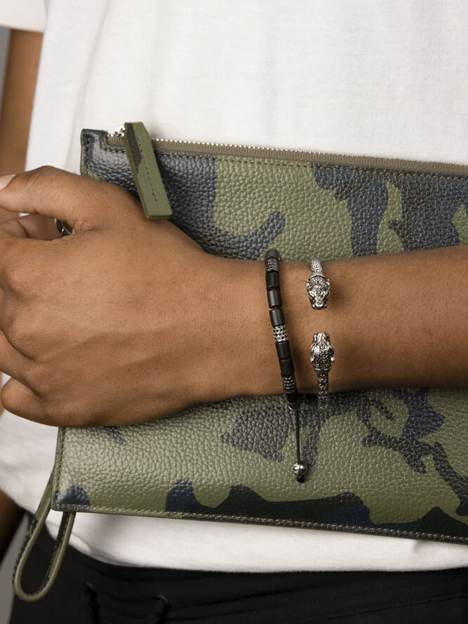 Nialaya Men's Panther Bangle in Stainless Steel Silver