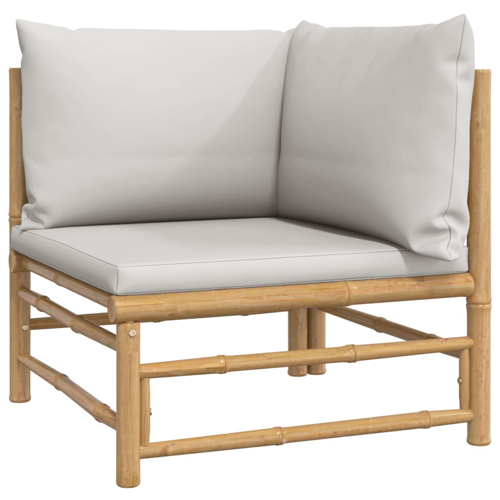 Salon de jardin meuble d'extérieur ensemble de mobilier 5 pièces avec coussins gris clair bambou