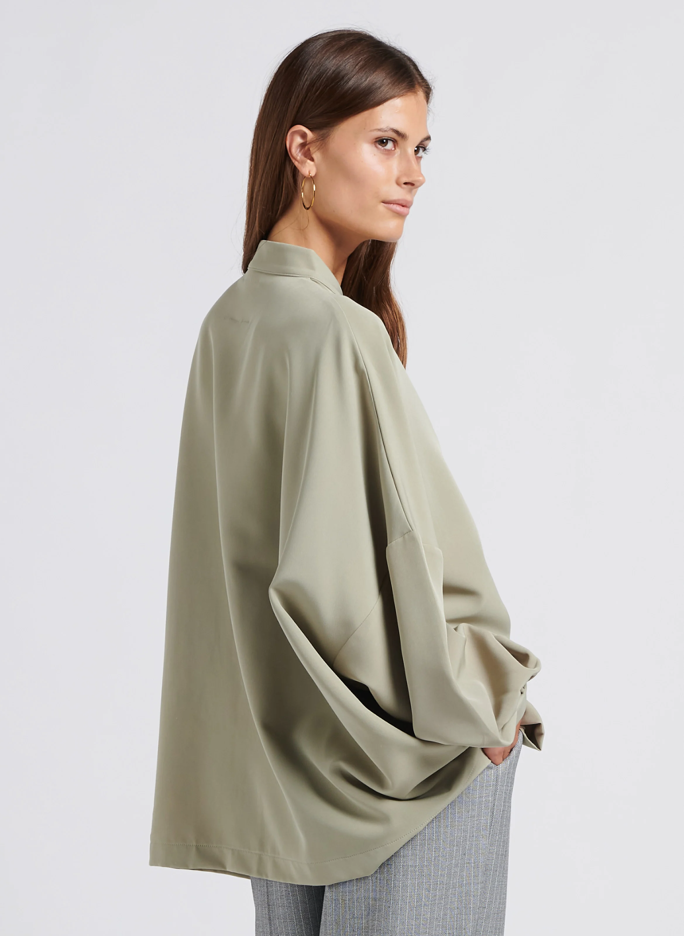 MILLER - Chemise longue ample col mao | Vert