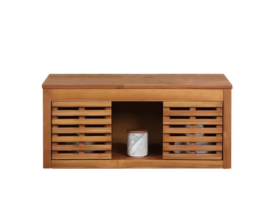 Meuble de salle de bain suspendu en bois d'acacia avec simple vasque et miroir - 90 cm - PENEBEL