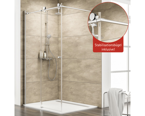 Inloopdouchecabine inclusief schuifdeur Schulte MasterClass, breedte 120 cm, scharnier links, helder glas, profielkleur chroom