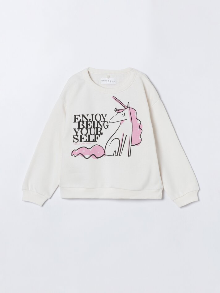 Conjunto com 2 moletons, um liso e um estampado - Branco-sujo