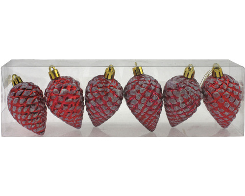 Kerstversiering, dennenappels, 6 stuks, 8 cm, rood