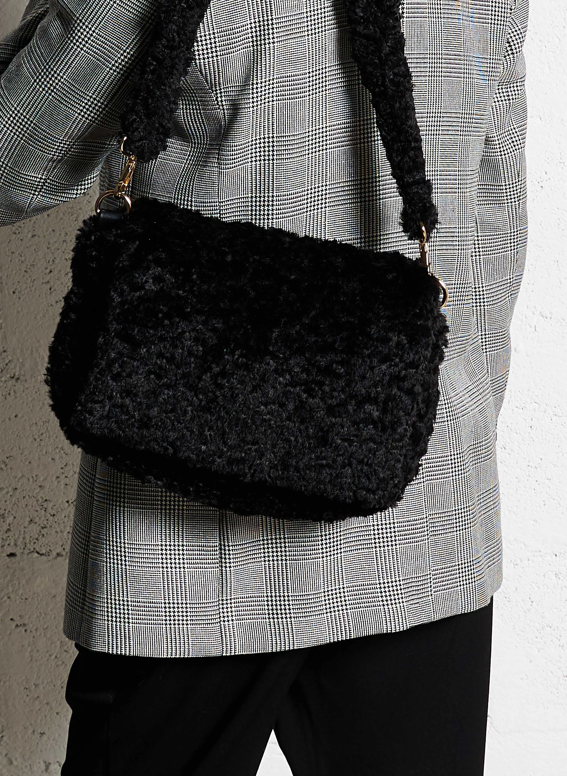 Sac épaule en sherpa | Noir