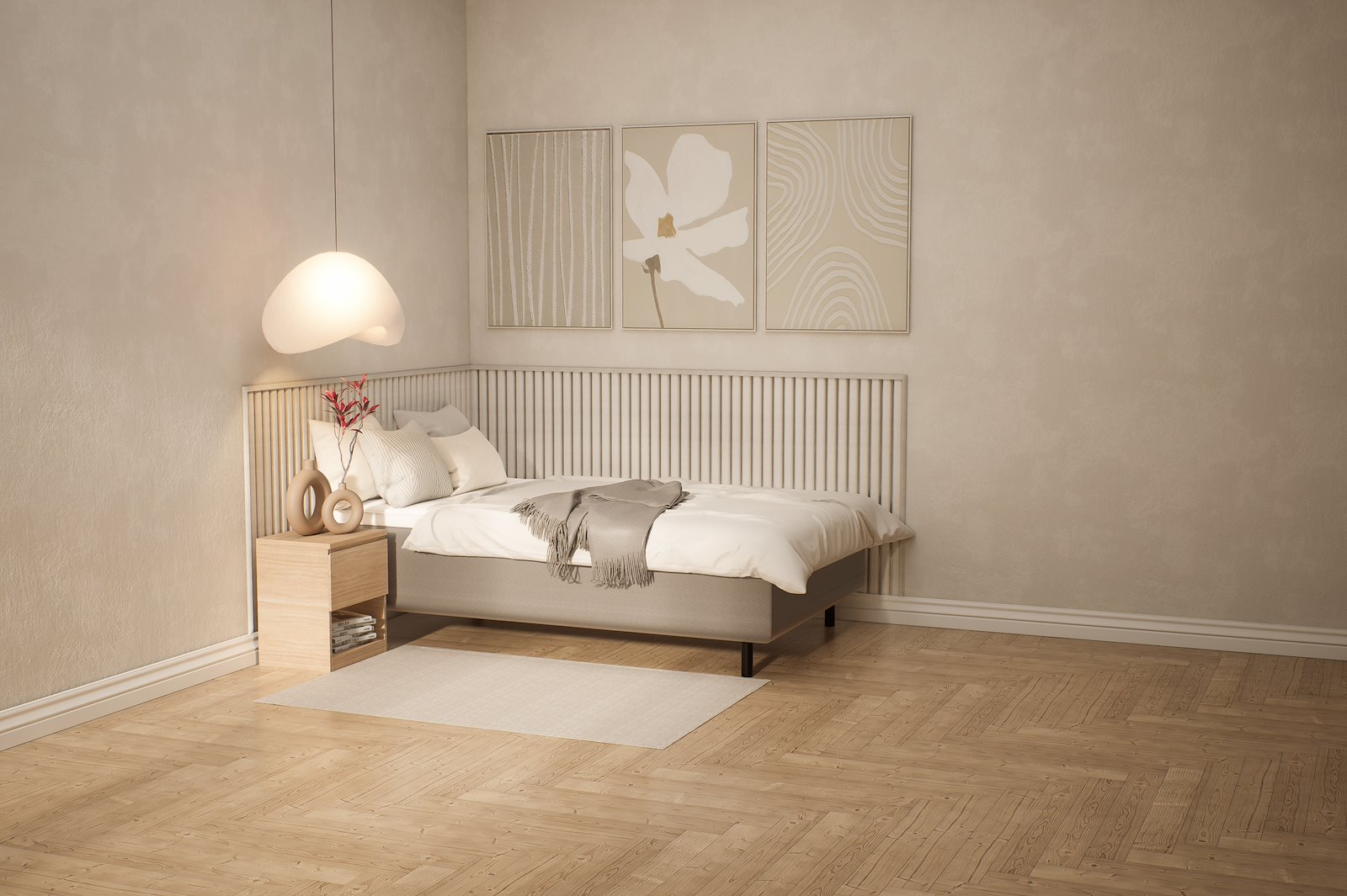 Premium 10 rammeseng Tekstil Storm 09 beige. Fast liggekomfort, Premium 10 overmadrass og runde sorte 15 ben.