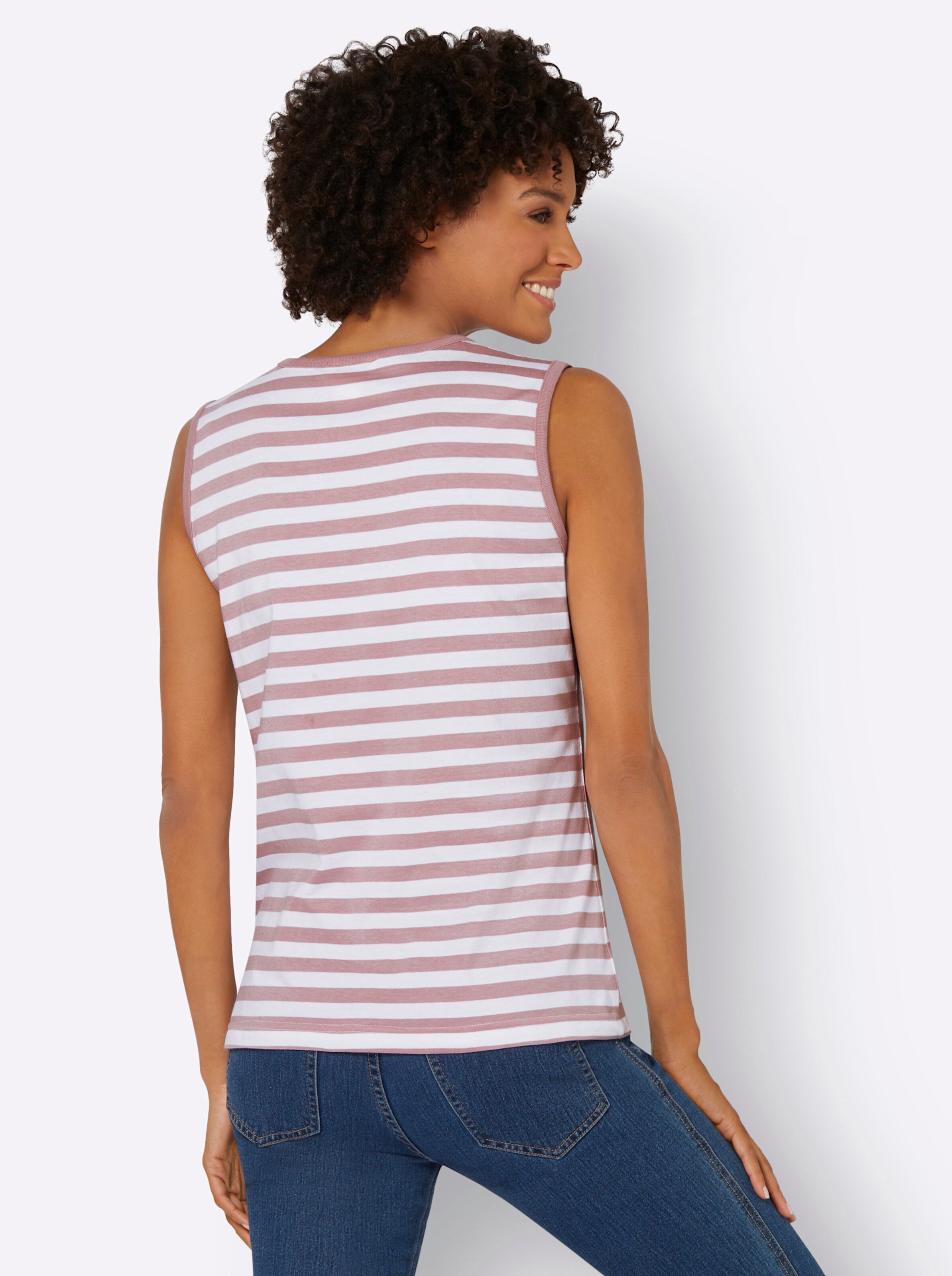 Shirttop in rosé-weiß-geringelt