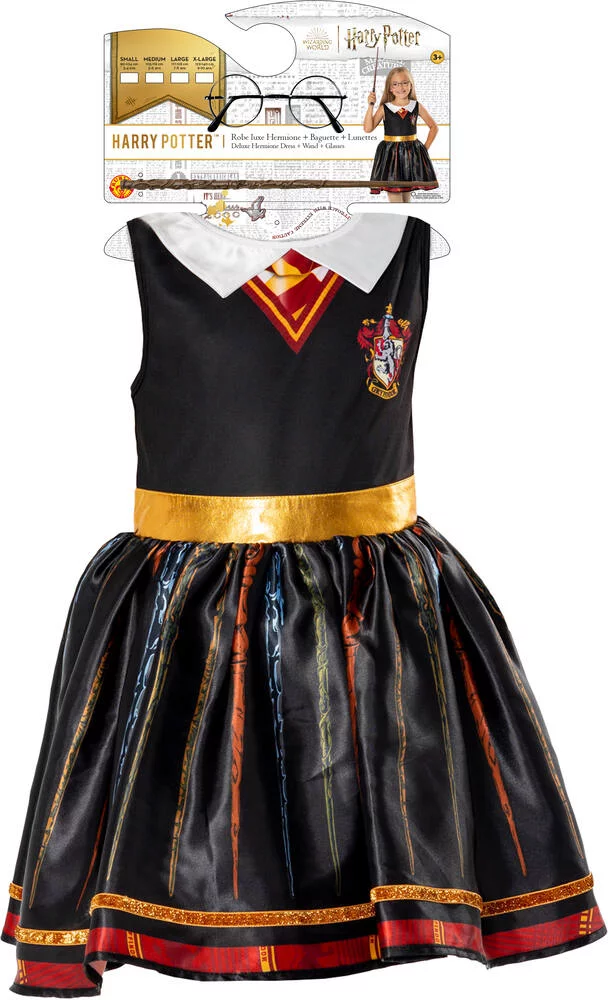 DEGUISEMENT ROBE LUXE HERMIONE  + BAGUETTE + LUNETTES  TAILLE L 7-8 ANS