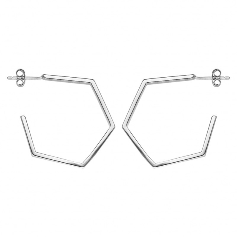 Boucles d'oreilles Créoles femme Forme hexagonal Argent - Grand modele