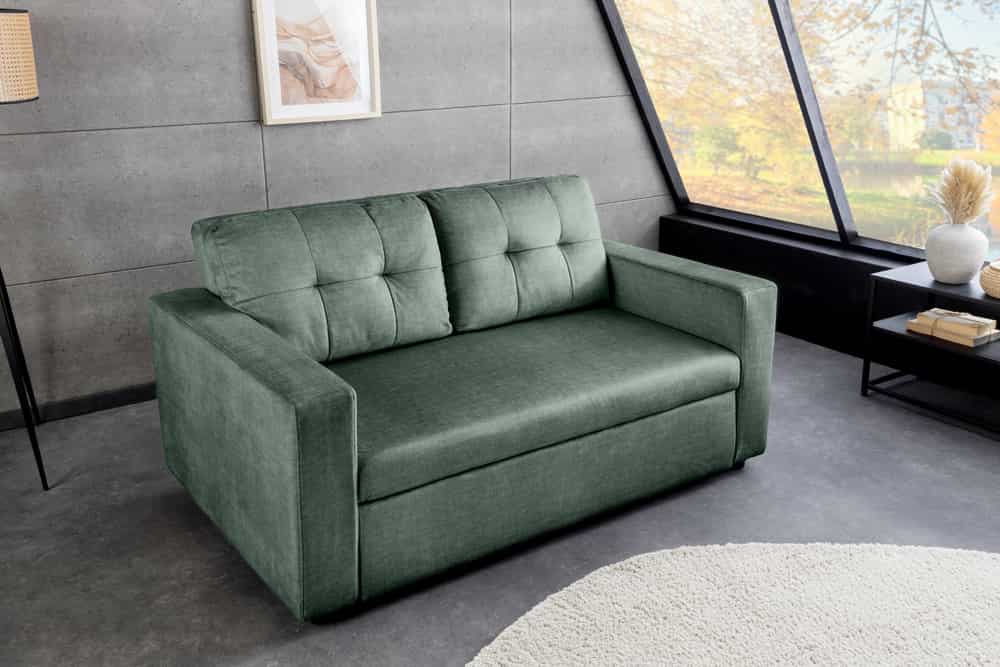 Ausziehbares Schlafsofa SMART 140cm moosgrün Vogue Velours Samt 2-Sitzer Nosagfederung