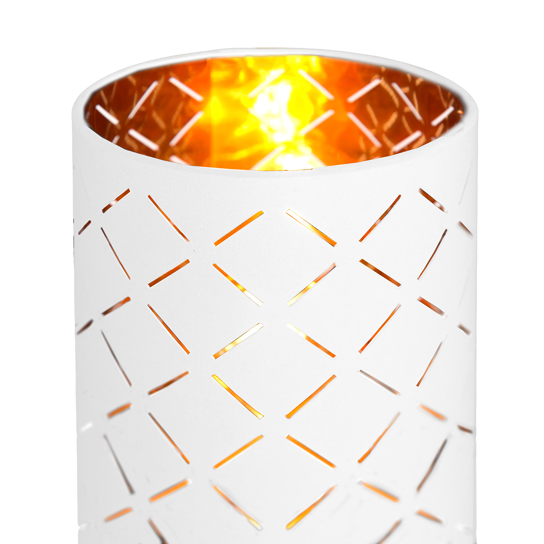 LED-Stehleuchte - weiß-gold - mit Flammeneffekt