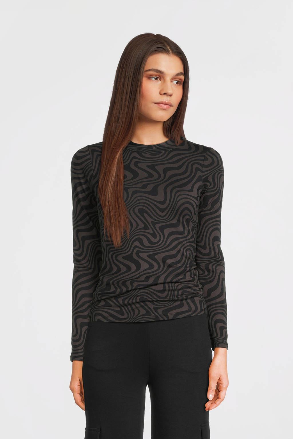 LOOXS top met all over print donkergrijs/zwart