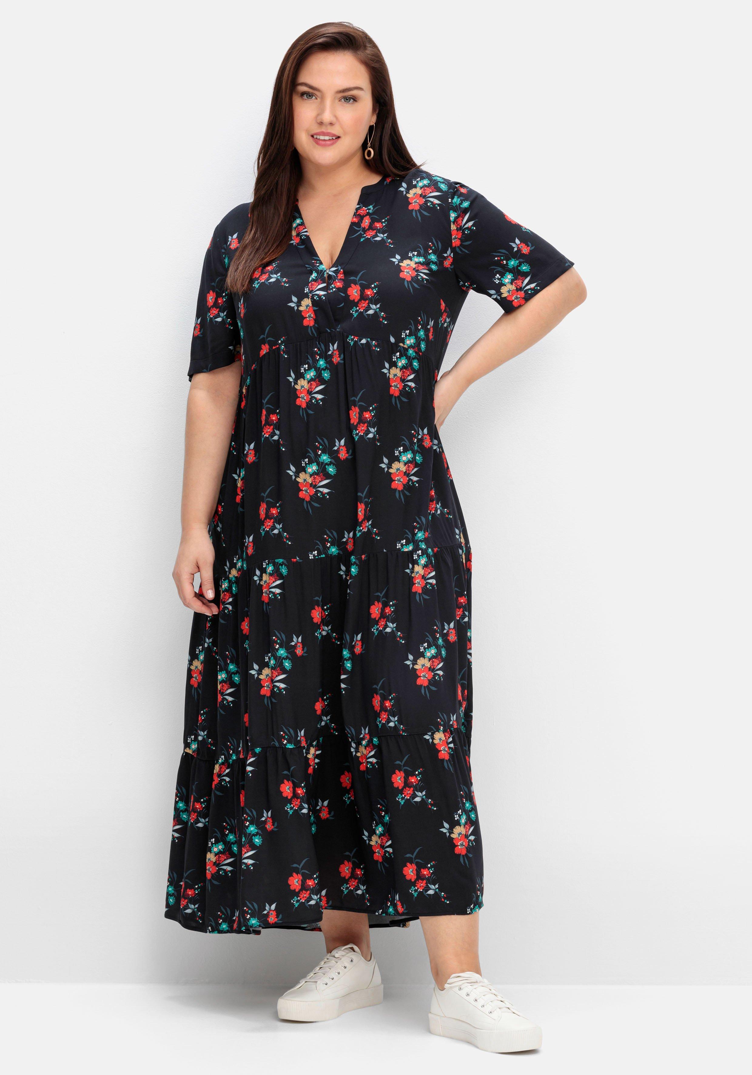 Maxikleid mit Blumendruck und V-Ausschnitt