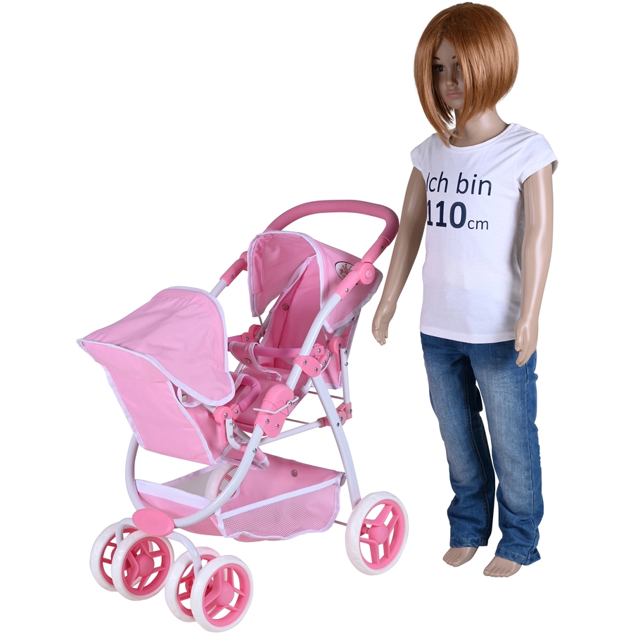 knorr toys® Zwillingspuppenwagen Milo - Princess white rose rosa